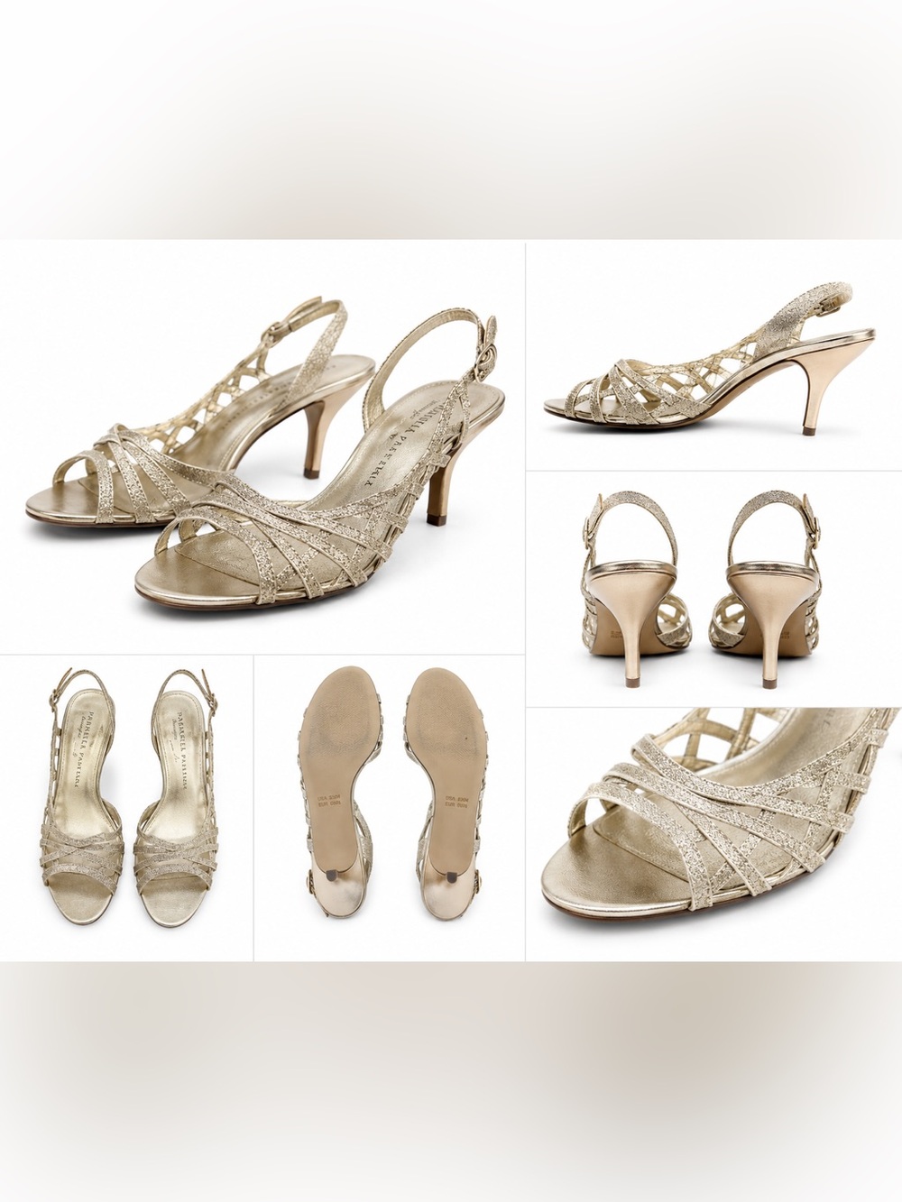 Designer Gold Strappy Heels Size -8.5